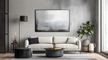 A beautiful canvas frame 3D mockup in modern living room