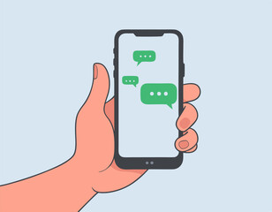 Hand holding smart phone. stock illustration