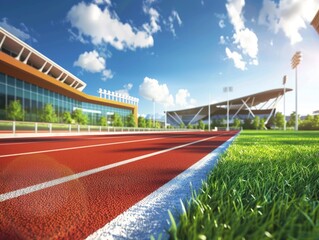 Fototapeta premium The running track inside a football stadium is usually a circular pathway surrounding the field.