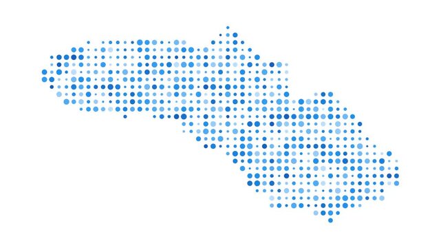 Sumba dotted digital map. Map of Sumba with pulsating colored circles. Shape of the island filled with blue disks. Stylish video.