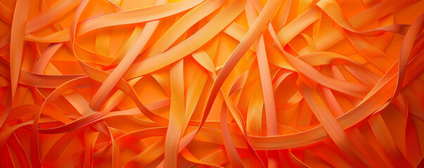 A vibrant orange background with a pattern of interlocking lines, adding complexity and depth to the design.