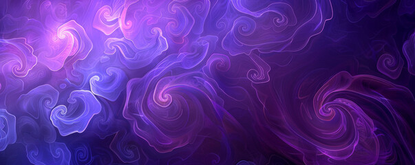 A bright purple background with a pattern of swirling shapes, adding movement and interest to the design.