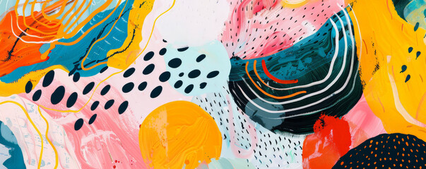 A playful abstract texture with bright hues and whimsical patterns, ideal for creating fun and engaging wall decor.