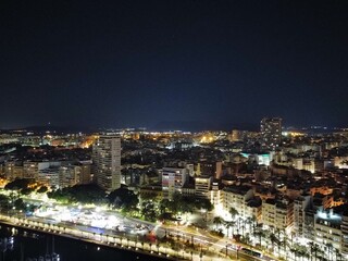 Alicante City Costa Blanca Spain Night View Drone