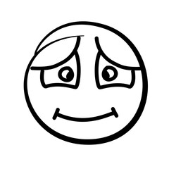 Hand drawn sketch style. Emoji with different emotion mood, happy, sad, smile face. Comic line art vector illustration.