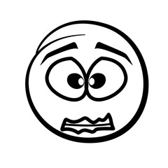 Hand drawn sketch style. Emoji with different emotion mood, happy, sad, smile face. Comic line art vector illustration.