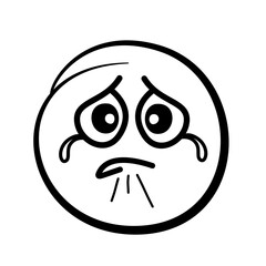 Hand drawn sketch style. Emoji with different emotion mood, happy, sad, smile face. Comic line art vector illustration.