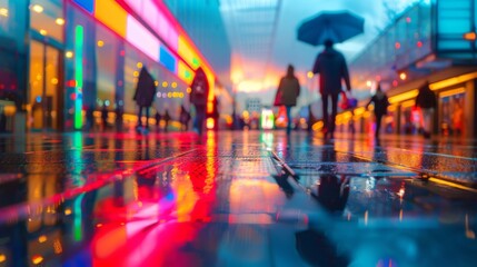 Obraz premium a vibrant cityscape at dusk, colorful neon lights