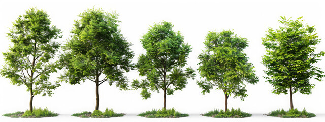 Jungle rain forest trees shapes cutout 3d render png set