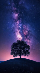 Fototapeta premium Lone tree on a hill with the
