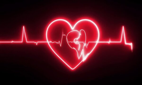 glowing heartbeat neon red color animation black backgraound ,.4K hyperrealistic video