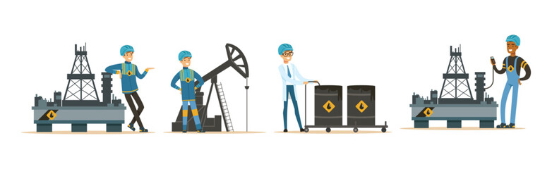 Oil Industry Man Worker Character in Uniform Vector Set
