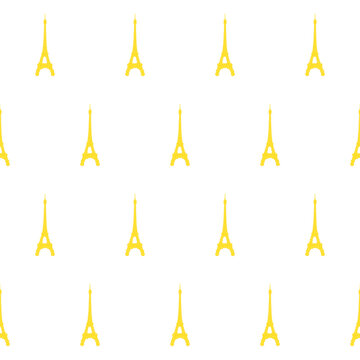 seamless pattern: Eiffel tower made of yellow flowers against white