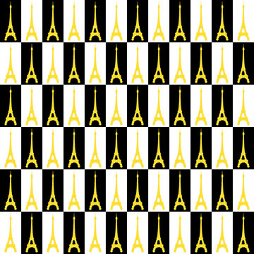seamless pattern: Eiffel tower made of yellow flowers against black and white