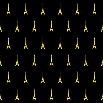 seamless pattern: Eiffel tower made of yellow flowers against black background