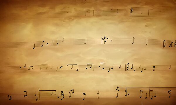 Atmospheric music background with notes on old brown paper