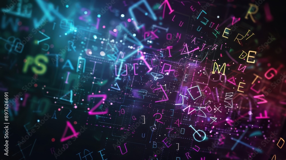 Poster abstract technology science alphabet font digital space typography