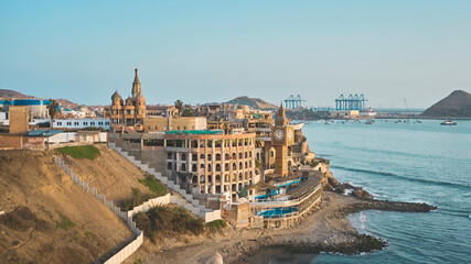 Fototapeta premium Chancay tourist castle, entertainment and tourism center. Chacay Lima, Peru.