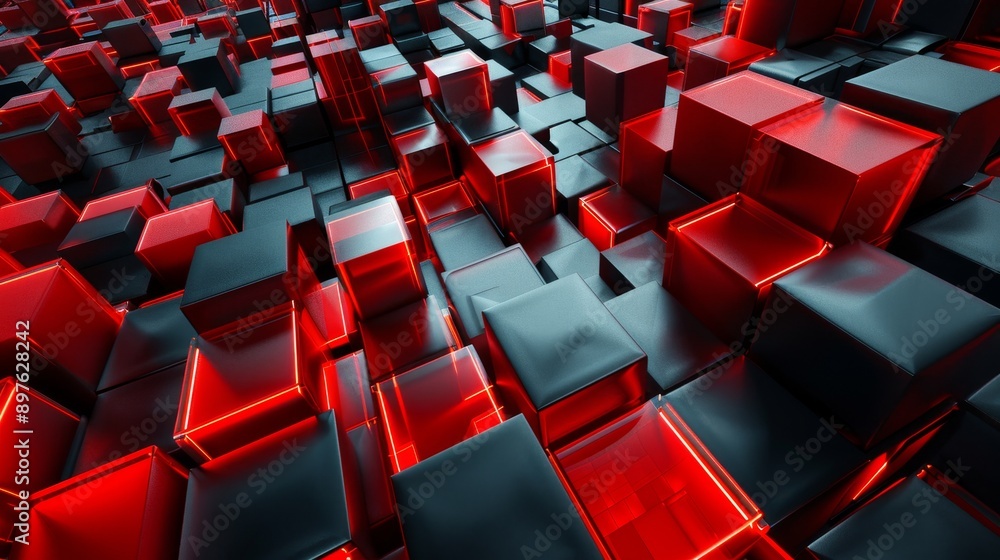 Aufkleber abstract background with red and black cubes, creating a futuristic and modern design.
