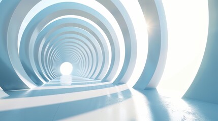 Naklejka premium Abstract futuristic tunnel with glowing light at the end. Minimalist design with clean lines. Perfect for sci-fi, technology, and modern concepts.