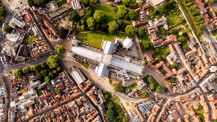 Aerial view directly above York Minster and city centre