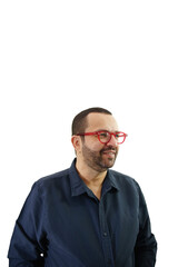 middle aged man, mature, professional, intellectual, businessman, family man, entrepreneur, wearing glasses, with beard, bald, formal wear