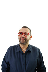 Fototapeta premium middle aged man, mature, professional, intellectual, businessman, family man, entrepreneur, wearing glasses, with beard, bald, formal wear