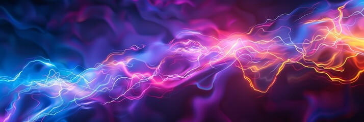 Obraz premium Colorful abstract waves conveying dynamic energy and motion in vibrant neon hues of blue, pink, and purple.