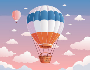Fototapeta premium Landscape cloud and hot air balloon flat design vector illustration good for wallpaper, background, banner, backdrop, tourism and design template stock illustration