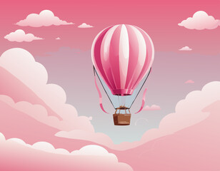 Obraz premium Landscape cloud and hot air balloon flat design vector illustration good for wallpaper, background, banner, backdrop, tourism and design template stock illustration