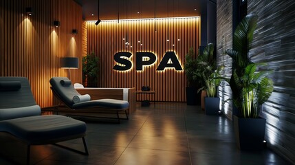 Elegant spa reception with sign, concept of hotel spa service and vacation leisure