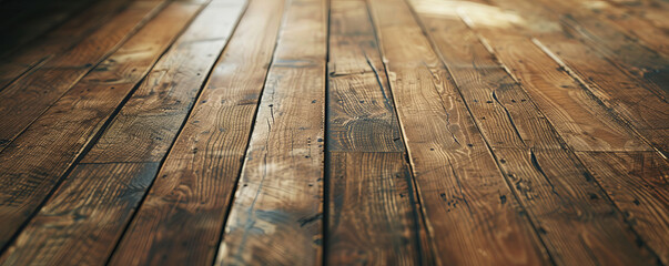 An old wooden floor with a weathered look, showcasing beautiful grain and worn textures. Plenty of space for overlaying designs or text.