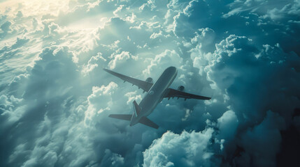 passenger plane flies among the clouds