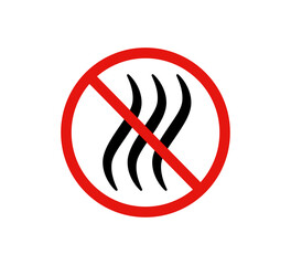 Anti bad smell icon. Odor control label. Forbidden flavors symbol. Strong flavors are not allowed. Deodorant sign. No perfume icon. Forbidden smoke. Vector illustration isolated on white background.
