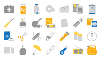 A set of disaster supply themed icons
