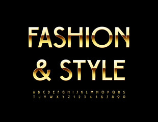 Vector luxury logotype Fashion and Style. Elegant Gold Font. Chic Alphabet Letters and Numbers set.