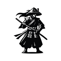 Obraz premium Silhouette Design of a Samurai on White Background 