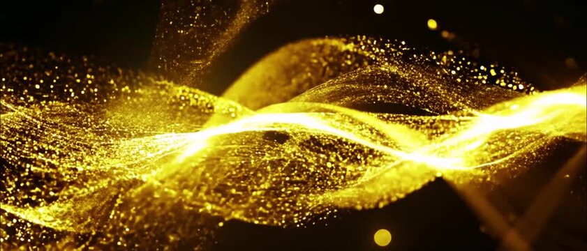Luxury particles background golden shining dust bokeh glitter. 4K gold particles awards background is a motion graphics. The luxurious gold particles keep moving forward, the golden particle stripes 