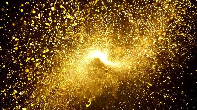 Luxury particles background golden shining dust bokeh glitter. 4K gold particles awards background is a motion graphics. The luxurious gold particles keep moving forward, the golden particle stripes 