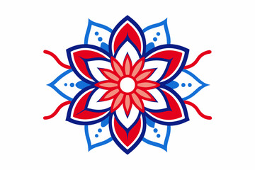 A red blue detailed line art flower, vector art illustration