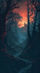 Fototapeta premium A chilling depiction of a world consumed by darkness. ,Dark Color light ,vectorline design , illustration , Mobile Wallpaper