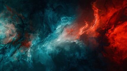 A digital abstract painting of blue and red swirling clouds