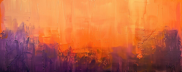 Fototapeta premium An abstract oil painting with luminous orange and purple textures. The glowing colors merge seamlessly, creating a warm and inviting composition that emphasizes the richness of the oil paint texture.