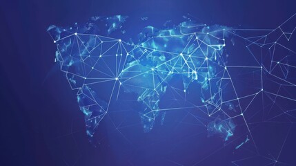 Fototapeta premium low poly map world grid lines points blue background