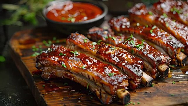 video of roasted sliced barbecue pork ribs