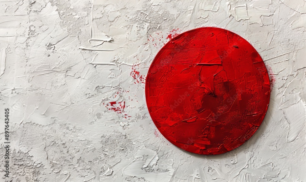 Poster abstract red circle on white canvas, symbolizing unity and harmony. bold simplicity evokes a sense o