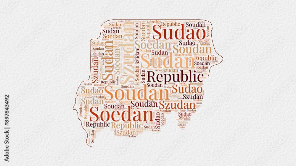 Poster sudan logo animation. sudan boundary word cloud animation. video of country names in multiple langua