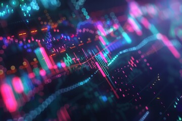 Fototapeta premium a?'imagine: Vibrant scatter plot showcasing the strong positive relationship between rising stock prices and trading volume, indicating heightened investor engagement.