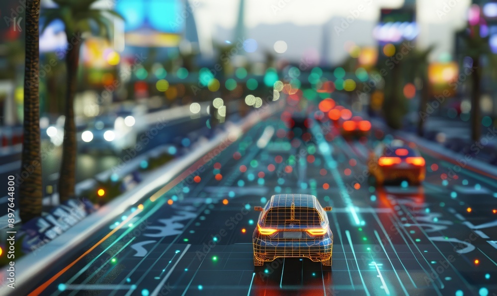 Poster autonomous vehicles navigating smart highways with precision and safety, highlighting the potential 