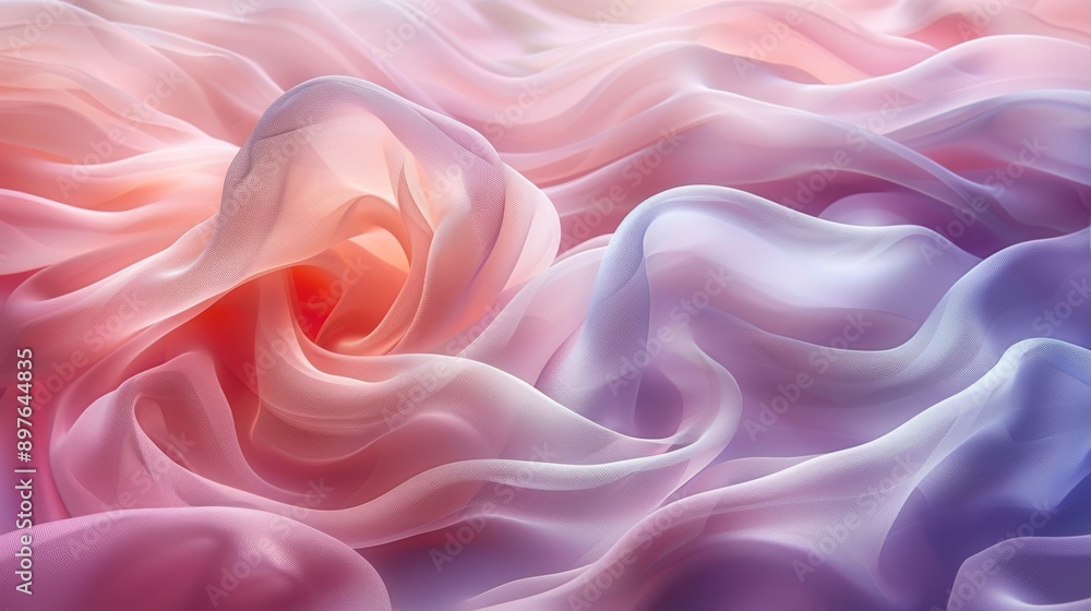Poster abstract, flowing silk fabric image in pastel tones, creating soft and delicate texture and movement